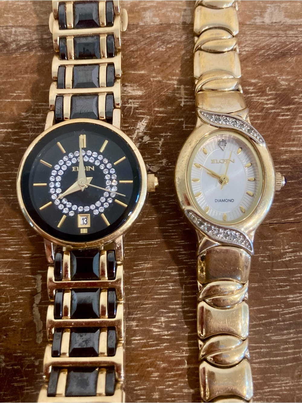 2 Broken Elgin Watches Lot Gold Tone